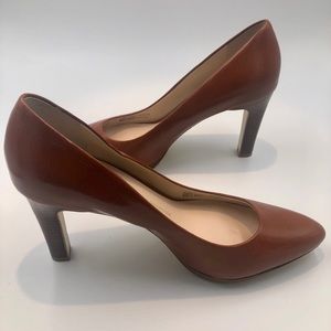 Franco Sarto Artists Collection Leather 8.5 Cognac Brown Pumps Heels Wood New